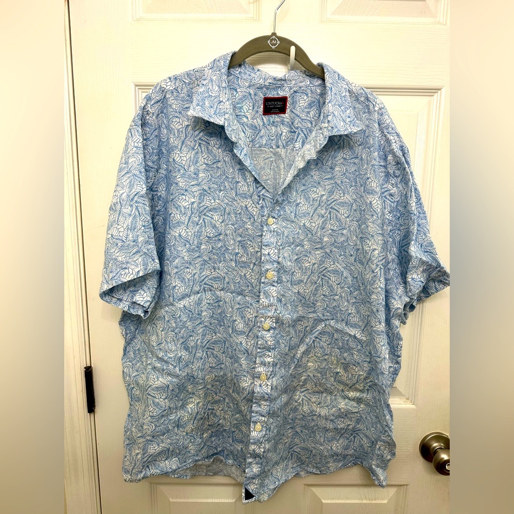 100% Linen blue & white island leaf pattern button down size XXXL by UNTUCKit